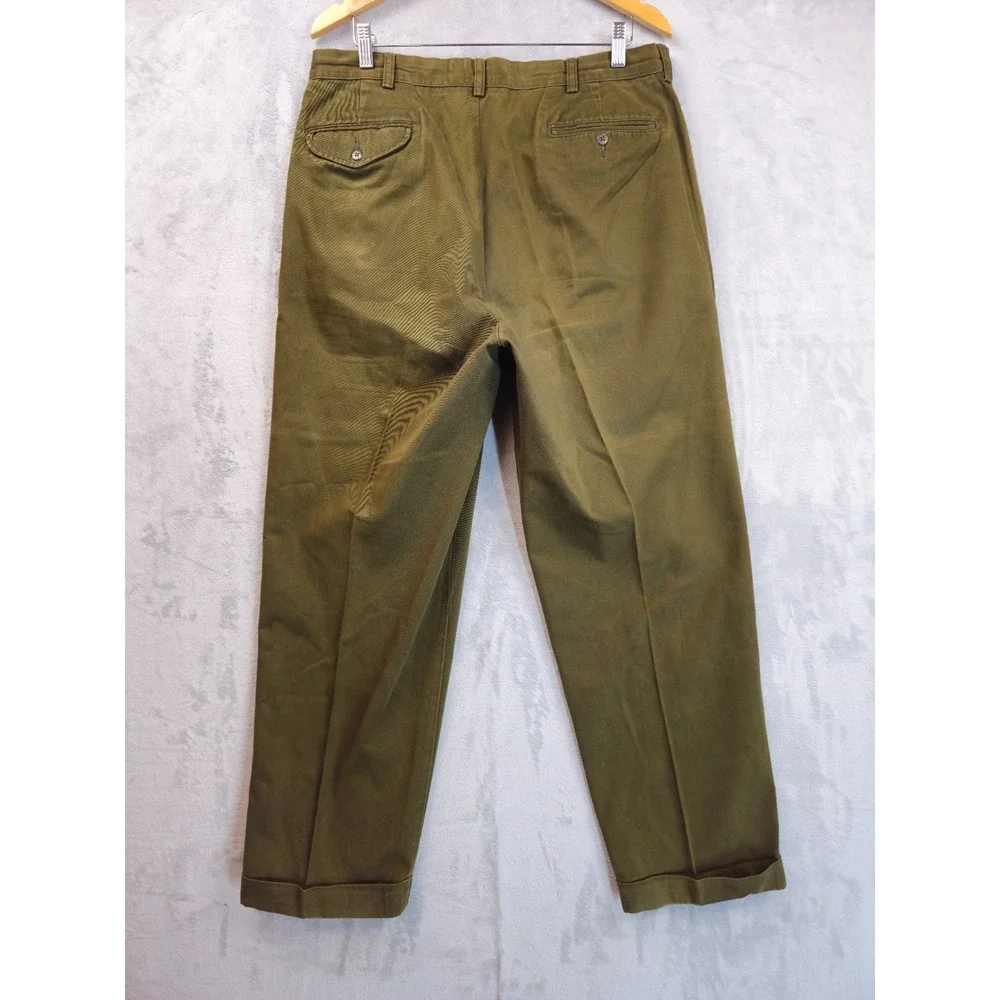 Polo Ralph Lauren Hammond Pant 35x29 Pleated Cuff Trouser Chino Vintage Green